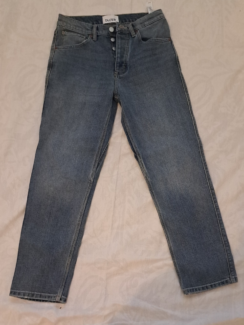 DU/ER Women's Ankle Straight Jeans in Mid Blue
